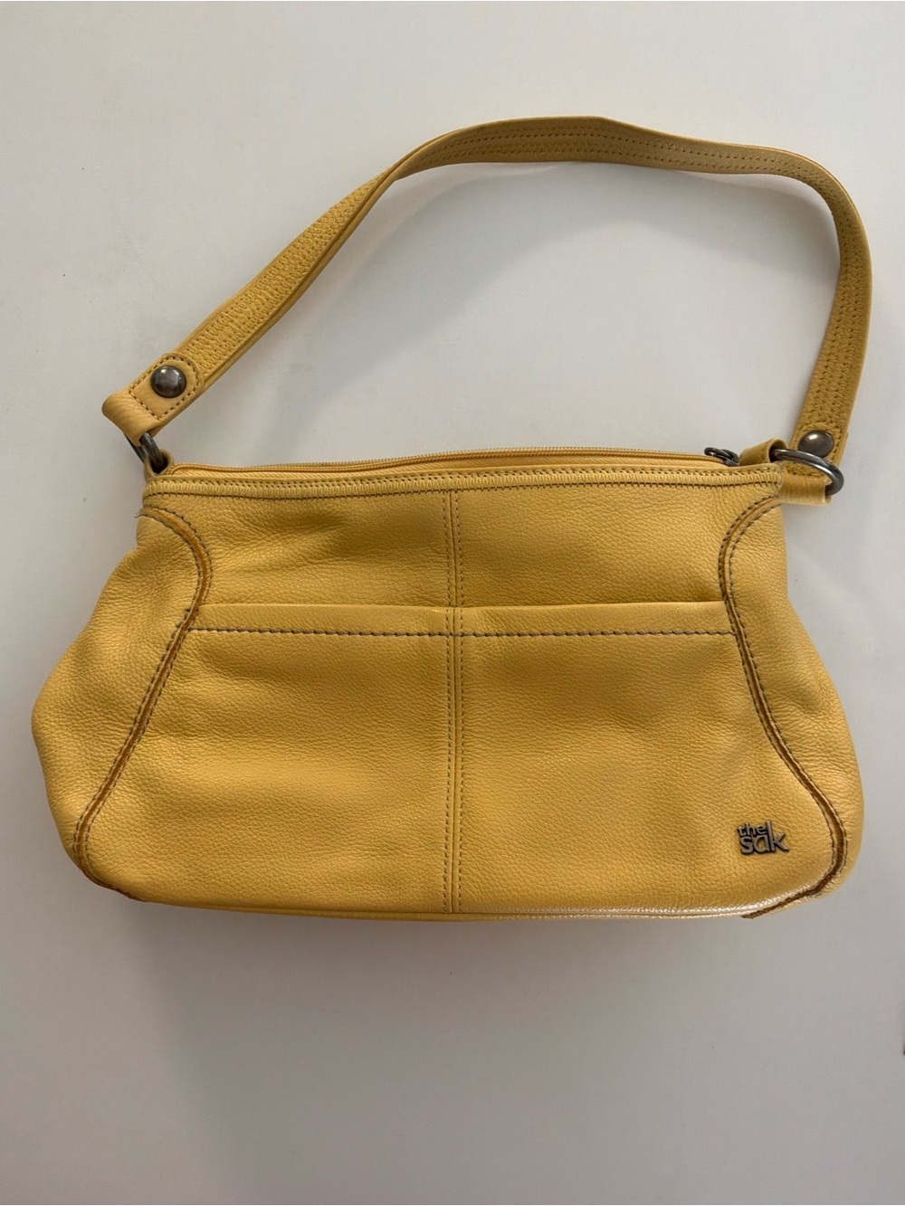 The Sak Mustard Yellow Pebbled Leather Shoulder Bag Y2K